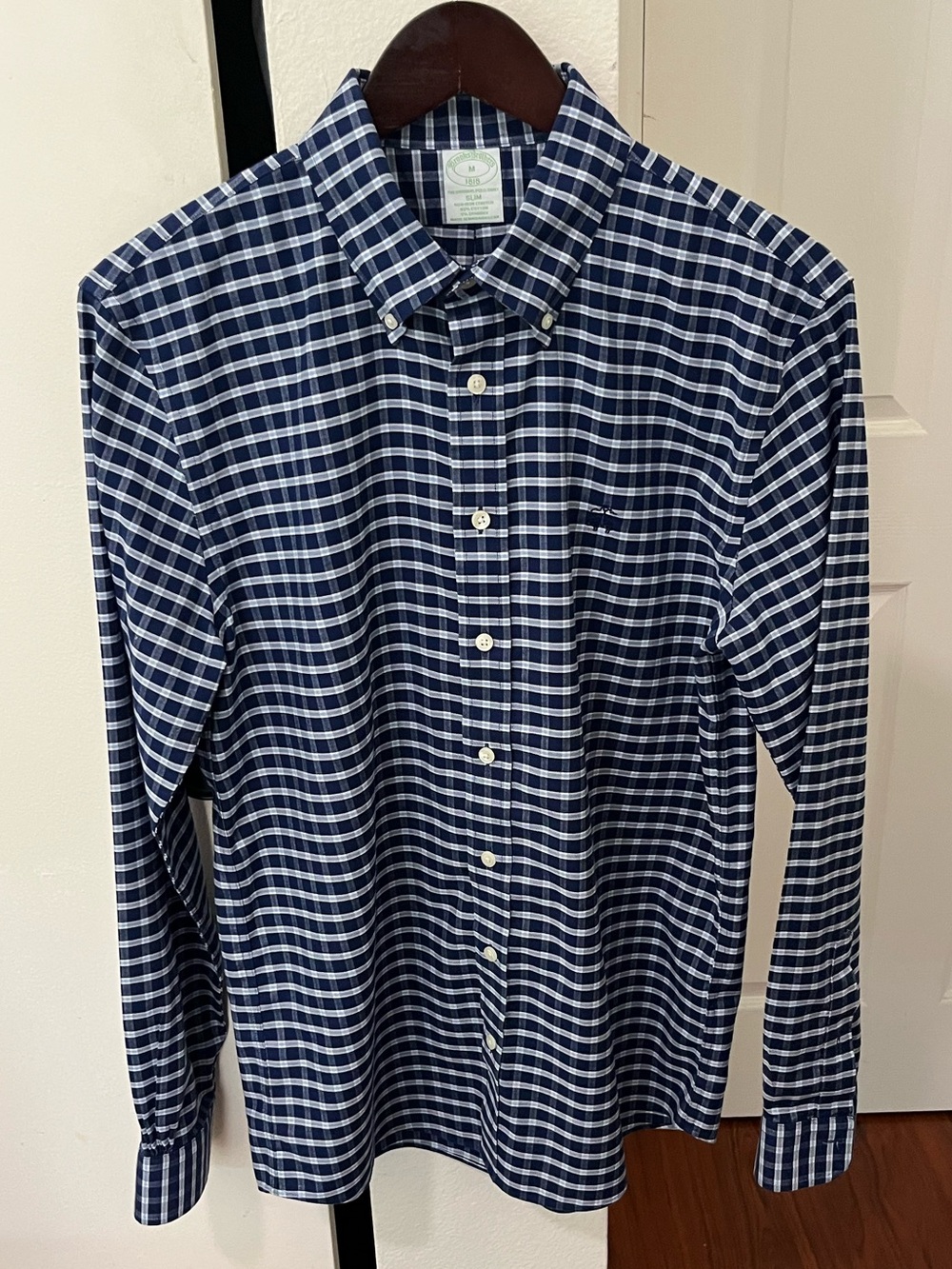 Brooks Brothers 1818 Navy and White Windowpane Button-Down Slim Fit Shirt